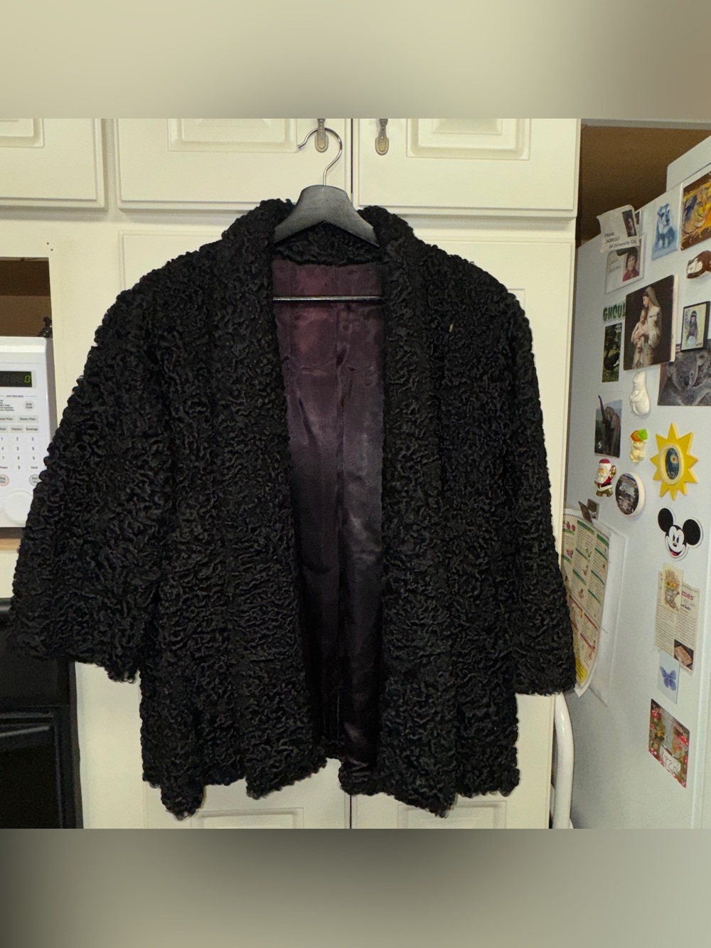 Vintage Black Curly Faux Fur Coat